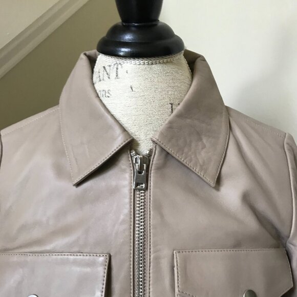 NWT JCrew Bomber Leather Jacket Womens XS Tan Nude Boulder Long Sleeve BJ932 NEW - Picture 8 of 13